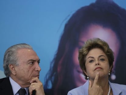 Temer e Rousseff em evento em Bras&iacute;lia.