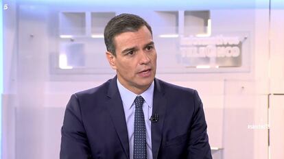 El presidente del Gobierno, Pedro Sánchez, durante su intervención en Telecinco.