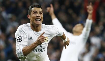 Cristiano celebra su tercer gol al Wolfsburgo.