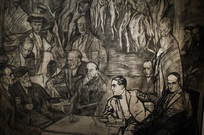"Mis amigos", obra inacabada de Zuloaga en la Biblioteca Nacional.