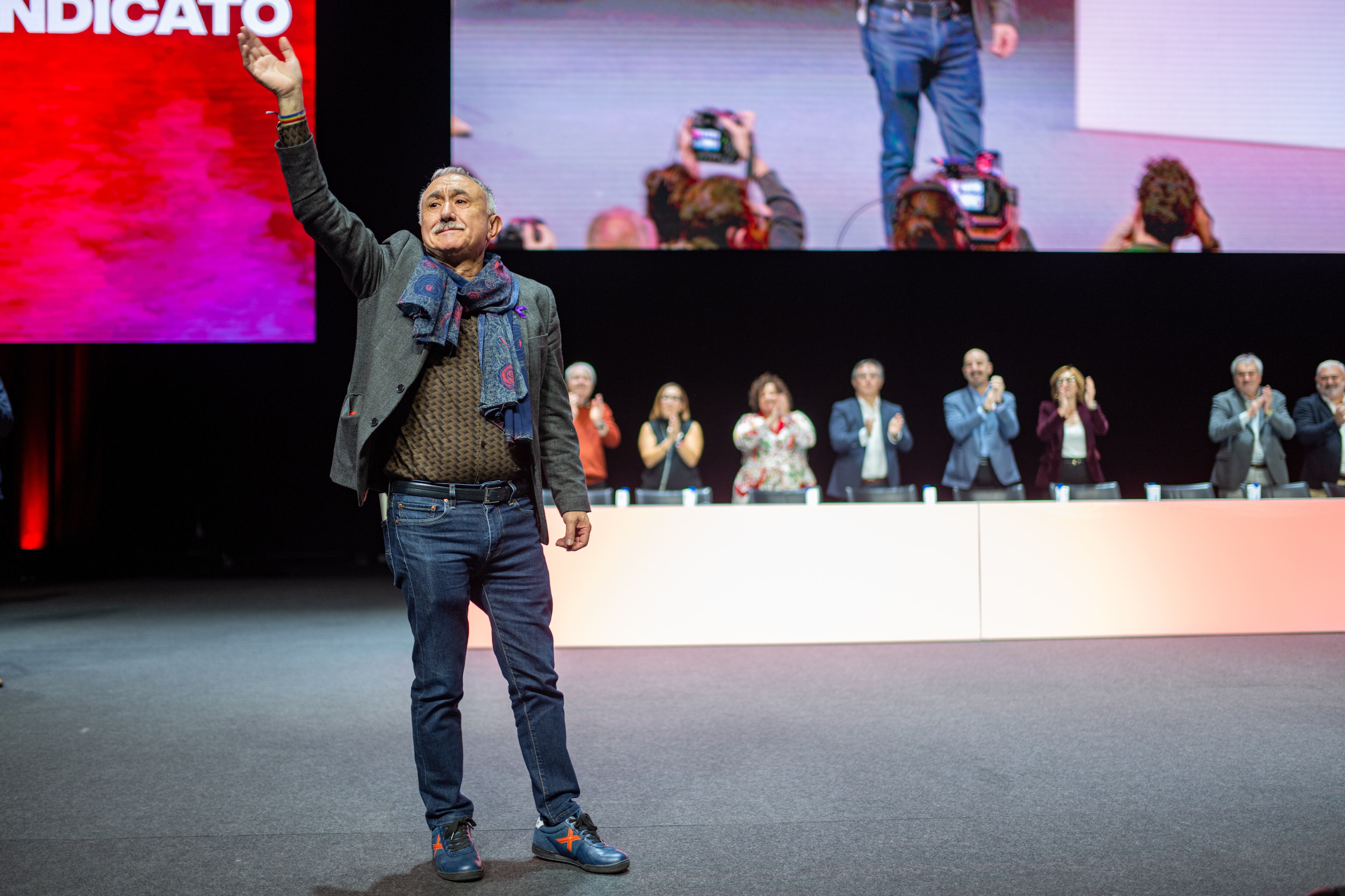 El secretario general de UGT, Pepe Álvarez, en la clausura del Congreso Confederal de UGT este miércoles en Barcelona.