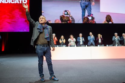 El secretario general de UGT, Pepe Álvarez, en la clausura del Congreso Confederal de UGT este miércoles en Barcelona.