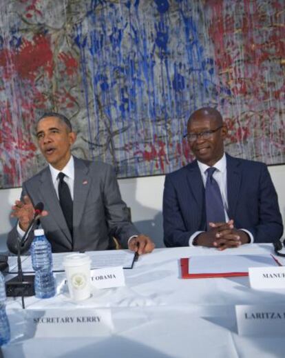 Barack Obama y el l&iacute;der disidente cubano Manuel Cuesta Mor&uacute;a, el pasado 22 de marzo en La Habana.