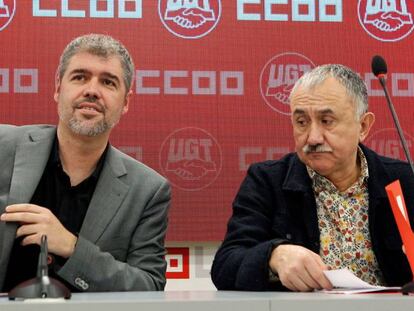 Los secretarios generales de CCOO y UGT, Unai Sordo y Pepe Álvarez.