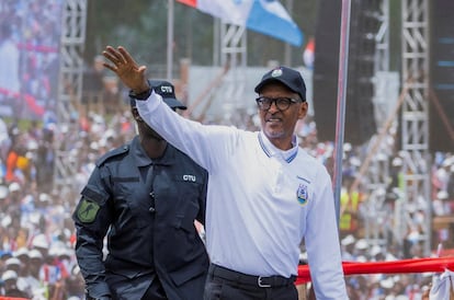 El presidente ruands Paul Kagame en el primer mitin de campa?a del Frente Patritico Ruands el pasado 22 de junio en Busogo.