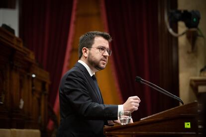 El presidente de la Generalitat, Pere Aragonès, en el pleno del Parlament de este miércoles.