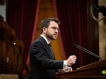 El presidente de la Generalitat, Pere Aragonès, en el pleno del Parlament de este miércoles.