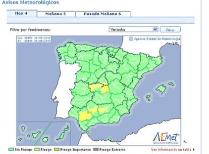 Previsión meteorológica de la AEMET para el martes, 4 de agosto