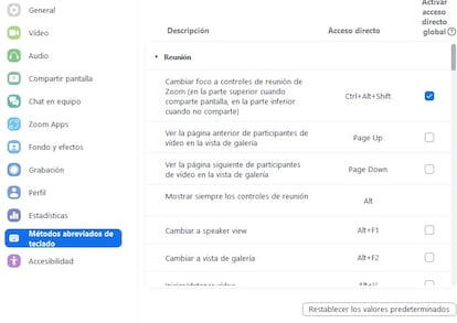 Atajos de teclado en Zoom