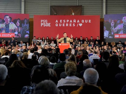 El presidente del Gobierno, Pedro Sánchez, interviene en un acto del PSOE de Galicia, este domingo.