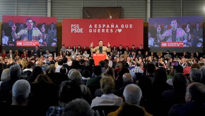 El presidente del Gobierno, Pedro Sánchez, interviene en un acto del PSOE de Galicia, este domingo.