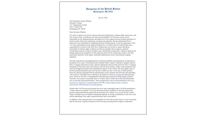 The first page of the letter from the group of Democratic congresspeople to Secretary of State Antony Blinken.