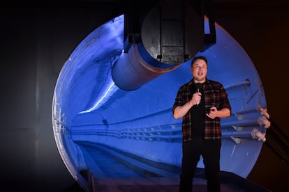 Elon Musk during the Boring Company's presentation of the Hawthorne Tunnel, south of Los Angeles, in 2018.