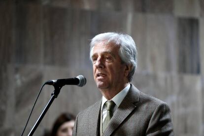 El presidente de Uruguay, Tabaré Vázquez, durante un acto público en Montevideo, el lunes 3 de agosto.