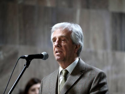 El presidente de Uruguay, Tabaré Vázquez, durante un acto público en Montevideo, el lunes 3 de agosto.