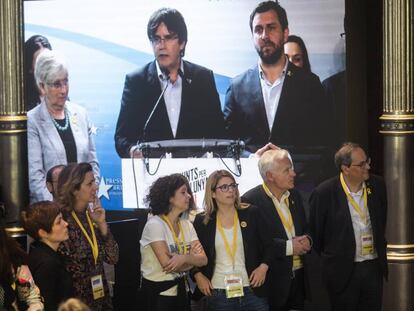 Balance de los resultados en la sede de Junts per Catalunya.