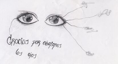 Dibujo que elaboraron cuatro alumnos para una víctima tras una charla.