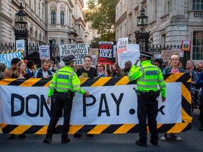 Manifestación de la campaña Don´t pay contra la subida desorbitada de los precios de la energía, en Downing Street el pasado 5 de septiembre.