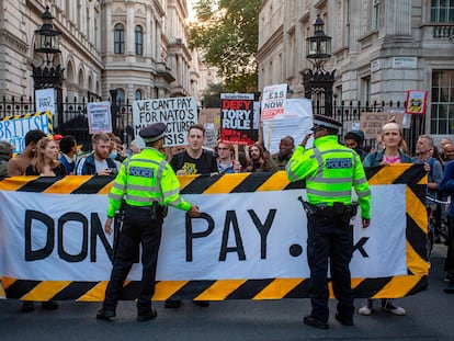 Manifestación de la campaña Don´t pay contra la subida desorbitada de los precios de la energía, en Downing Street el pasado 5 de septiembre.