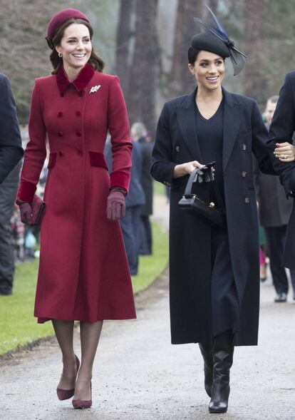 Kate Middleton y Meghan Markle en la misa de Navidad de Sandringham.