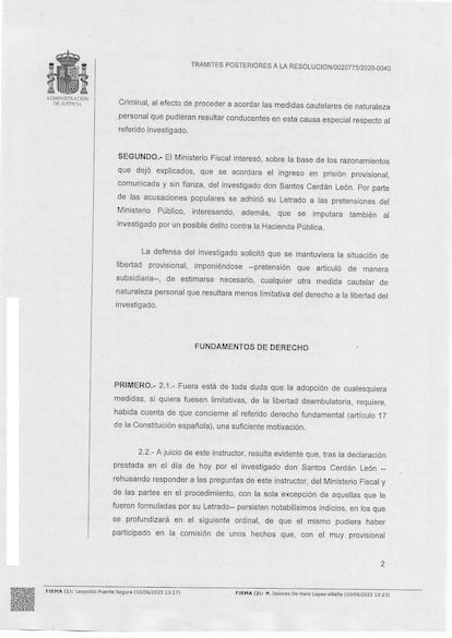 Auto prisión Santos Cerdán