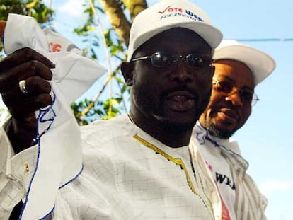 George Weah, durante un mitin en Monrovia el pasado agosto.