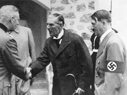 Reuni&oacute;n de Hitler y Chamberlain en Alemania en 1938.