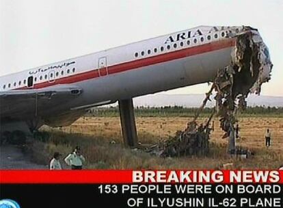 El avión siniestrado en una imagen de la televisión oficial Press TV.