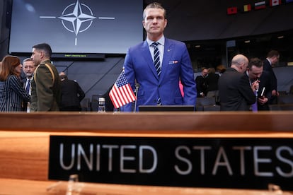 El secretario de Defensa de Estados Unidos, Pete Hegseth, antes de la reunión.