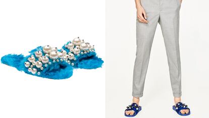 Las chanclas de pelo y perlas pueden ser un tanto complicadas de llevar. Sin embargo, a Miu Miu le encanta la idea (790 euros) y Zara le sigue la corriente (aún no están a la venta en la web de la firma).