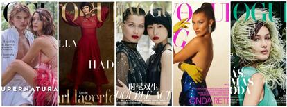Bella Hadid, en las portadas del mes de septiembre de las ediciones de 'Vogue' de Australia, Arabia, China, Brasil y España.