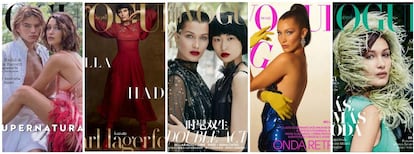 Bella Hadid, en las portadas del mes de septiembre de las ediciones de 'Vogue' de Australia, Arabia, China, Brasil y España.