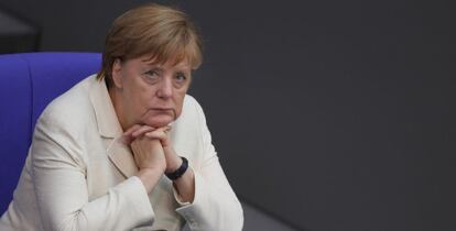 La canciller alemana, Angela Merkel, tras su discurso ante el Bundestag. 