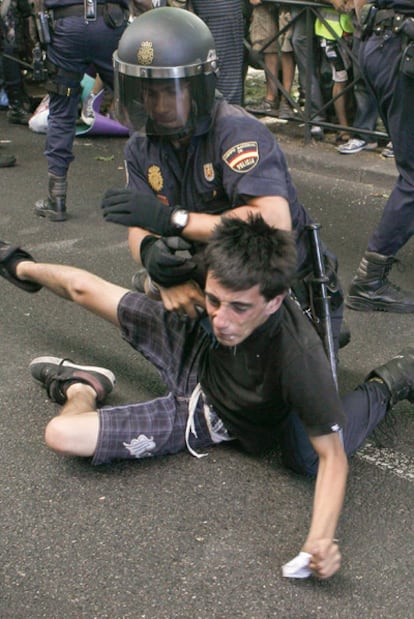 Police dislodge a number of protestors from the area around Congress on Wednesday.