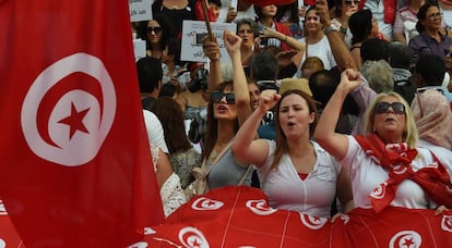 Manifestación durante el Día de la mujer tunecino, el pasado 13 de agosto en Túnez.