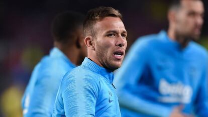 Arthur Melo, en un entrenamiento con el FC Barcelona.