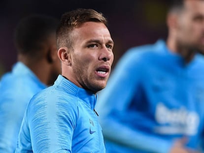 Arthur Melo, en un entrenamiento con el FC Barcelona.