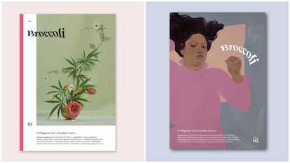 Dos portadas de la revista Broccoli, una revista para mujeres que aman el cannabis.