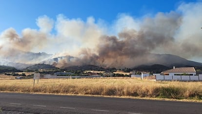 Incendio forestal declarado en las faldas de la Sierra de Córdoba, este miércoles.
