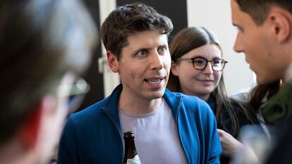 Sam Altman, CEO of OpenAI and creator of ChatGPT, chats with audience members after his talk at the Technical University of Munich (TUM) in Germany on Thursday.