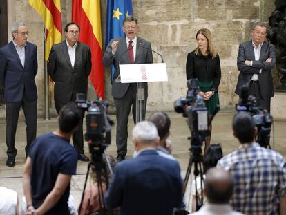 El presidente de la Generalitat, Ximo Puig, durante la presentación del informe. 