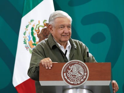 El presidente Andrés Manuel López Obrador, durante rueda de prensa el viernes en Palacio Nacional de la Ciudad de México.