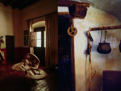 Los muebles tallados por ebanistas del siglo XVIII conviven en La Vila con una lámpara de Bracelli de Dalí y el sillón Territorio Cercas de RCR. |