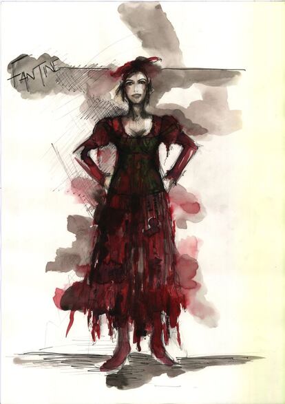 Este boceto lo diseñó Paco Delgado para Fantine, el personaje que interpreta la actriz Anne Hathaway en 'Los miserables'.