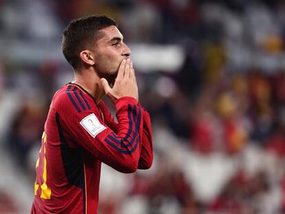 Ferrán Torres celebra uno de sus goles en la victoria de España frente a Costa Rica (7-0), este miércoles.