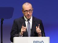 El consejero delegado del BBVA, Onur Genç, durante la presentación de resultados del banco.