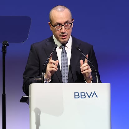 El consejero delegado del BBVA, Onur Genç, durante la presentación de resultados del banco.