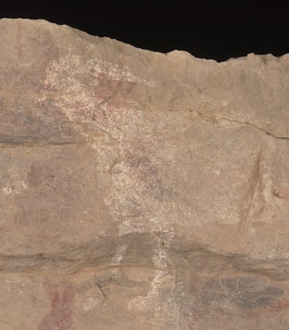 Imagen de una de las cabras blancas pintadas en la cueva de Minglanilla.