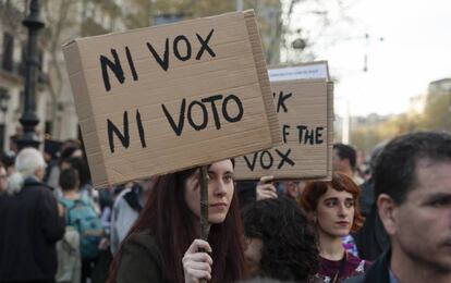 Manifestación contra Vox en Barcelona, el pasado 23 de marzo.