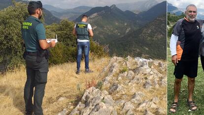 Agentes de Guardia Civil en la búsqueda en Huesca de Jesús Ríos, a la derecha.